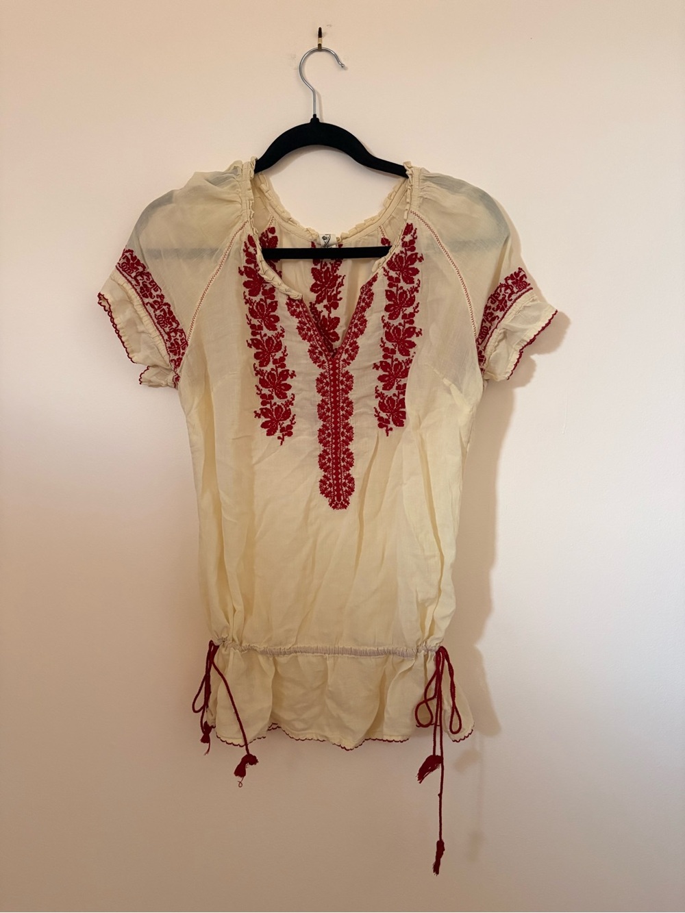 Anthropologie Floreat Cotton Red Embroidered Blouse